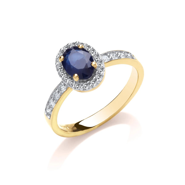 9ct 0.30ct Diamond & Oval Sapphire yellow Gold Ring Hanron Jewellery