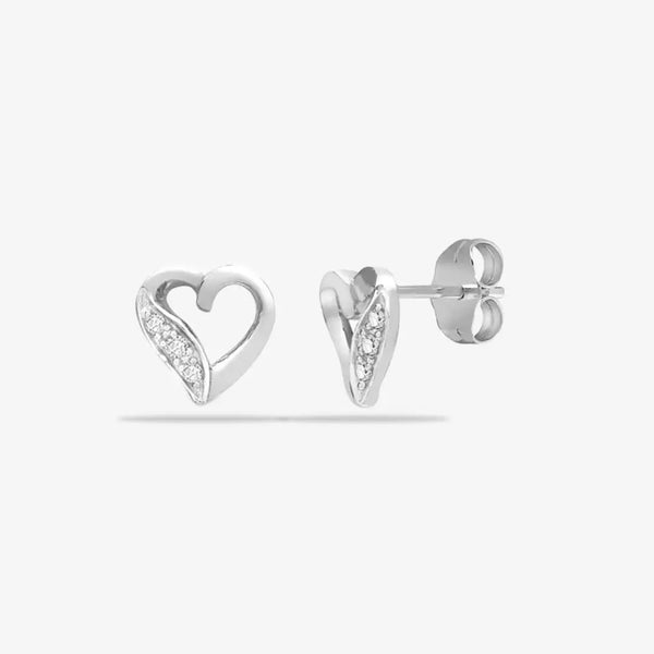9ct Heart White Gold Diamond Stud Earrings HEERA DIAMONDS