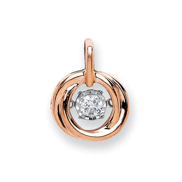 9ct Rose Gold 0.10ct Dancing Diamond Circle Pendant Hanron Jewellery