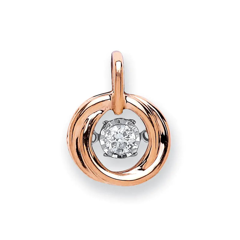 9ct Rose Gold 0.10ct Dancing Diamond Circle Pendant Hanron Jewellery