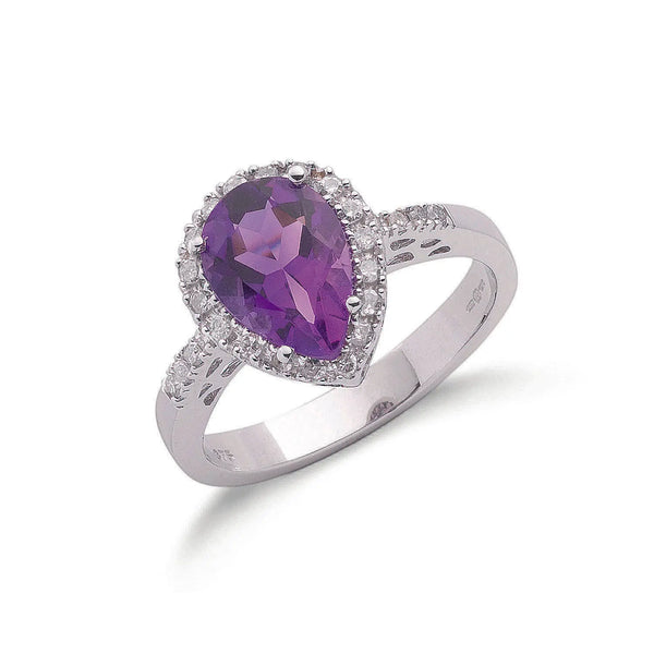 9ct W/G 0.18ct Diamond & 1.60ct Amethyst Ring Hanron Jewellery