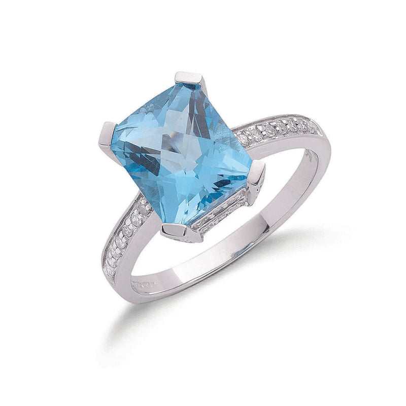 9ct W/G 0.42ct Diamond & 4.40ct Blue Topaz Ring Hanron Jewellery