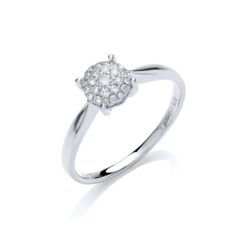 9ct WG 0.15ct Diamond Pave Solitaire Ring Hanron Jewellery