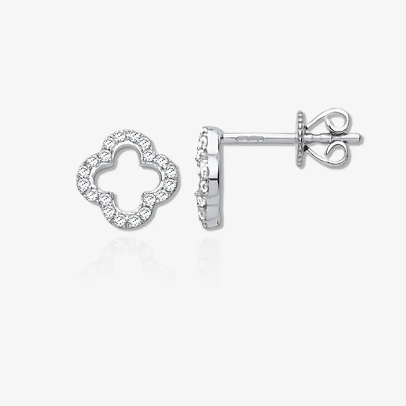 9ct WG 0.19ctw Four-Leaf clover Diamond Studs HEERA DIAMONDS
