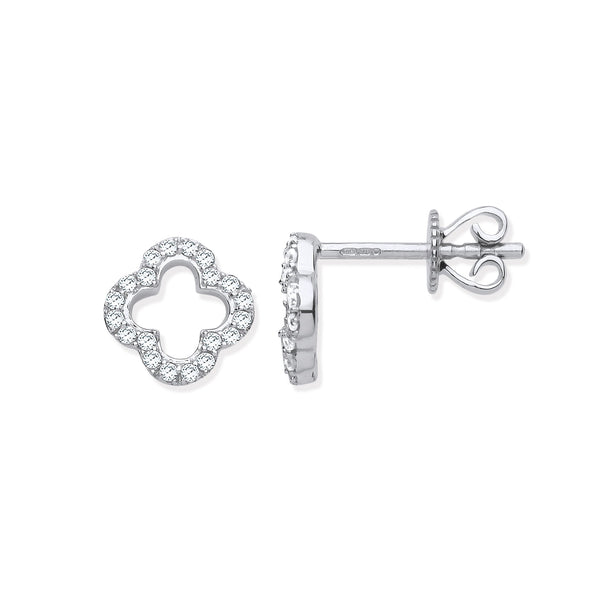 9ct WG 0.19ctw Four-Leaf clover Diamond Studs Hanron Jewellery