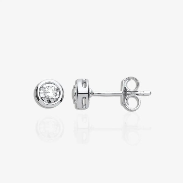 9ct WG Rub-Over Illusion Set 0.10ctw Diamond Studs HEERA DIAMONDS