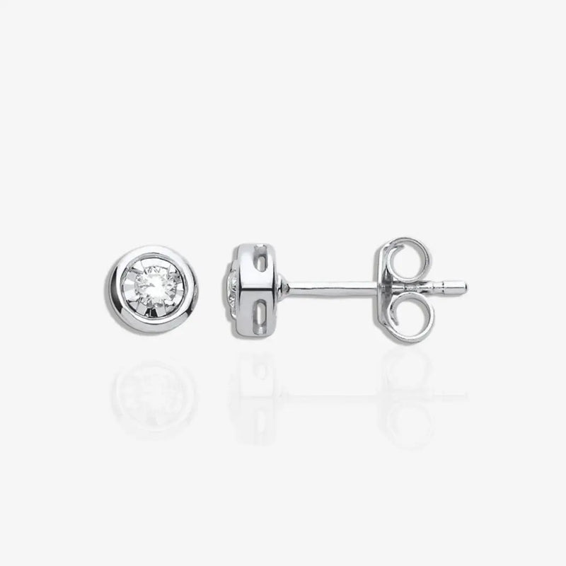 9ct WG Rub-Over Illusion Set 0.10ctw Diamond Studs HEERA DIAMONDS