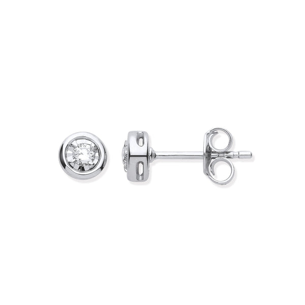 9ct WG Rub-Over Illusion Set 0.10ctw Diamond Studs Hanron Jewellery
