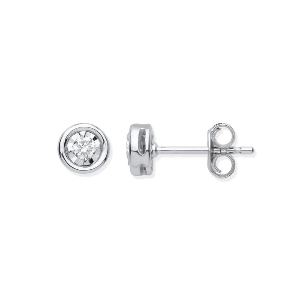 9ct WG Rub-Over Illusion Set 0.15ctw Diamond Studs HEERA DIAMONDS