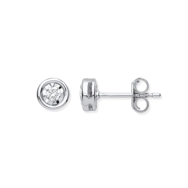 9ct WG Rub-Over Illusion Set 0.15ctw Diamond Studs HEERA DIAMONDS