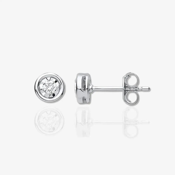 9ct WG Rub-Over Illusion Set 0.15ctw Diamond Studs HEERA DIAMONDS