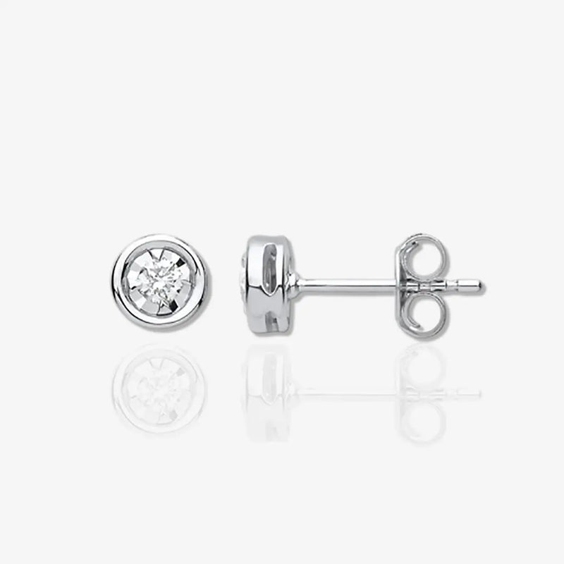 9ct WG Rub-Over Illusion Set 0.15ctw Diamond Studs HEERA DIAMONDS