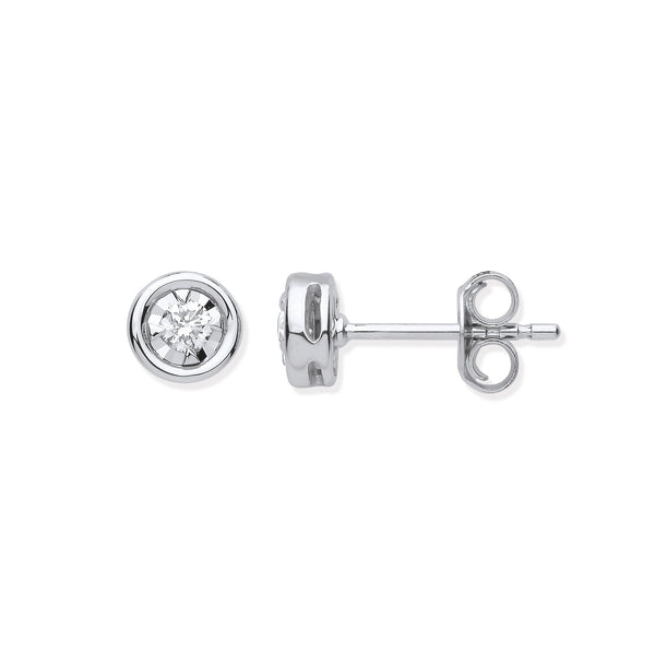 9ct WG Rub-Over Illusion Set 0.15ctw Diamond Studs Hanron Jewellery