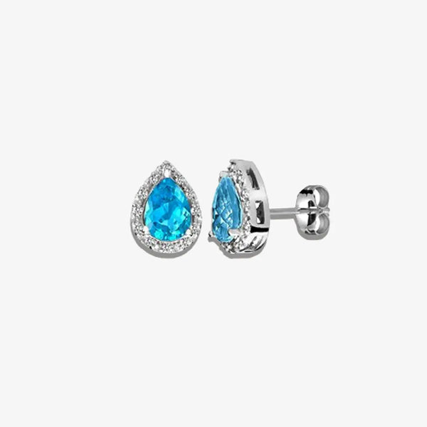 9ct White Dia-0.06ct Blue Topaz- Pear Drop Ring HEERA DIAMONDS
