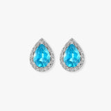 9ct White Dia-0.06ct Blue Topaz- Pear Drop Ring