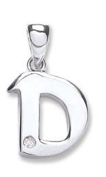 9ct White Gold 0.01ct Diamond D Initial Hanron Jewellery