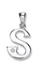 9ct White Gold 0.01ct Diamond S Initial HEERA DIAMONDS