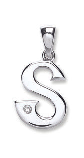 9ct White Gold 0.01ct Diamond S Initial Hanron Jewellery