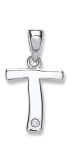 9ct White Gold 0.01ct Diamond T Initial HEERA DIAMONDS