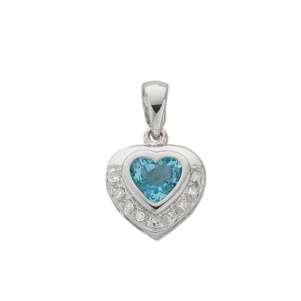 9ct White Gold 0.04ct Diamond & 0.85ct Blue Topaz Diamond Pendant Hanron Jewellery