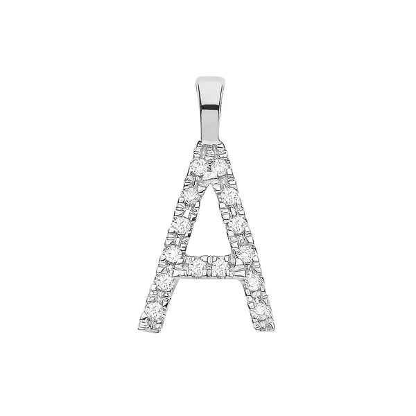 9ct White Gold 0.05ct Diamond A Initial Hanron Jewellery
