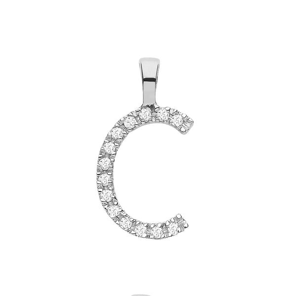 9ct White Gold 0.05ct Diamond C Initial Hanron Jewellery