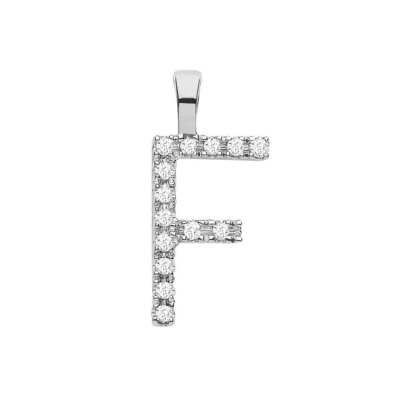 9ct White Gold 0.05ct Diamond F Initial Hanron Jewellery