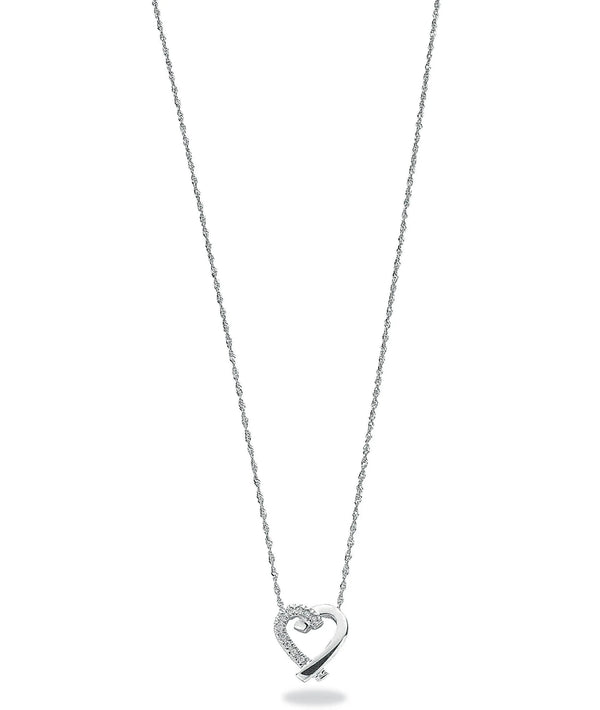 9ct White Gold 0.05ct Diamond Heart Pendant with 18in/45cm Chain Hanron Jewellery