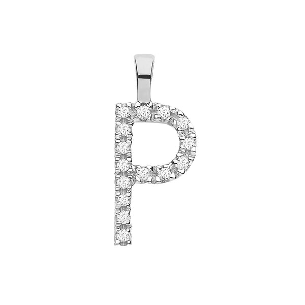 9ct White Gold 0.05ct Diamond P Initial Hanron Jewellery