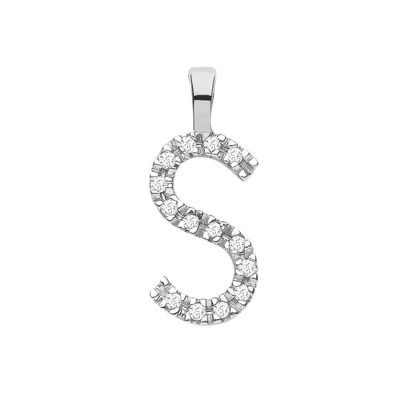 9ct White Gold 0.05ct Diamond S Initial Hanron Jewellery