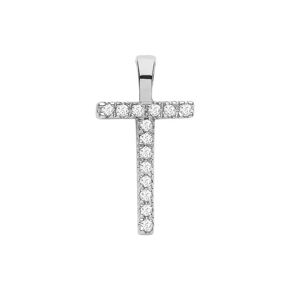 9ct White Gold 0.05ct Diamond T Initial HEERA DIAMONDS