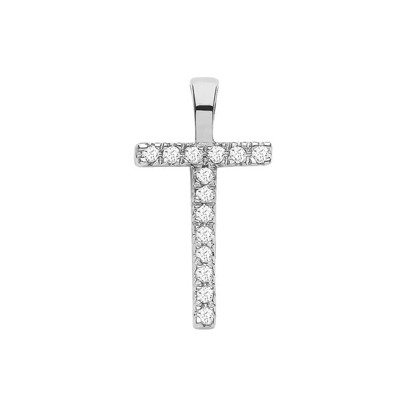 9ct White Gold 0.05ct Diamond T Initial Hanron Jewellery