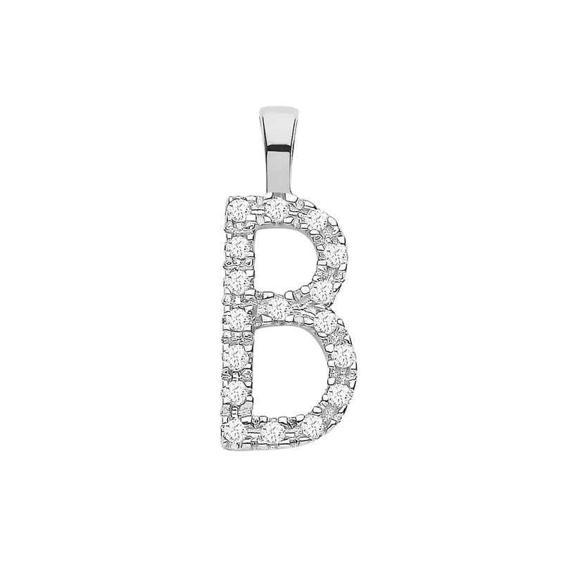 9ct White Gold 0.06ct Diamond B Initial Hanron Jewellery