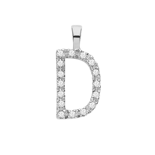 9ct White Gold 0.06ct Diamond D Initial Hanron Jewellery