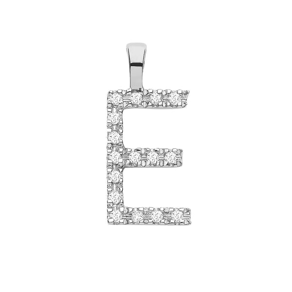 9ct White Gold 0.06ct Diamond E Initial Hanron Jewellery