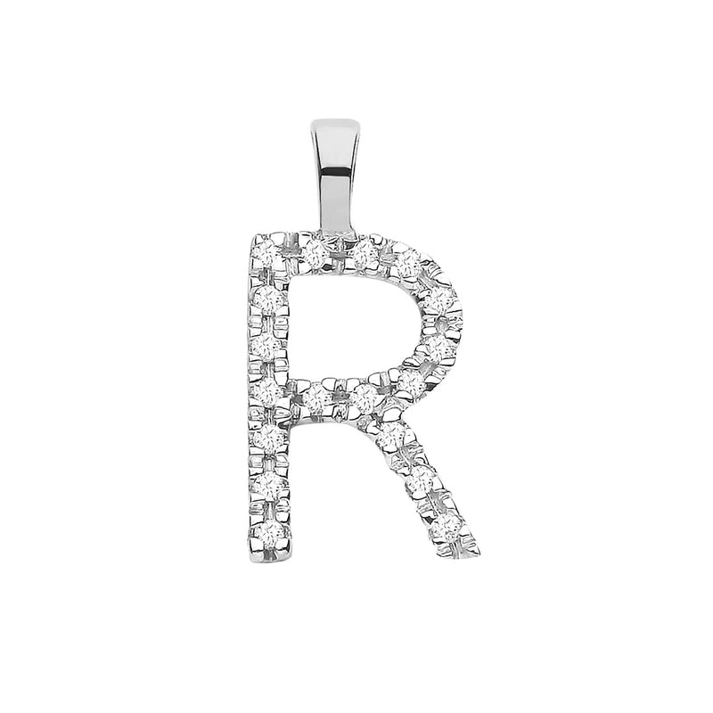 9ct White Gold 0.06ct Diamond R Initial HEERA DIAMONDS