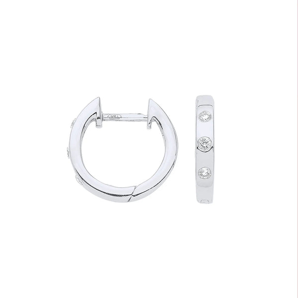 9ct White Gold 0.08ct Rubover Huggies HEERA DIAMONDS