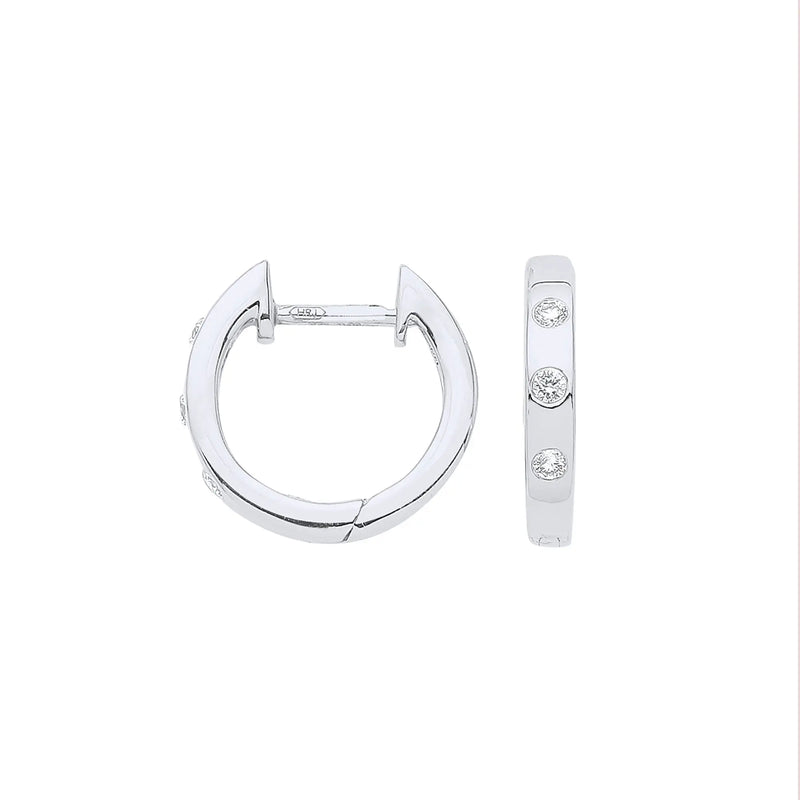 9ct White Gold 0.08ct Rubover Huggies HEERA DIAMONDS