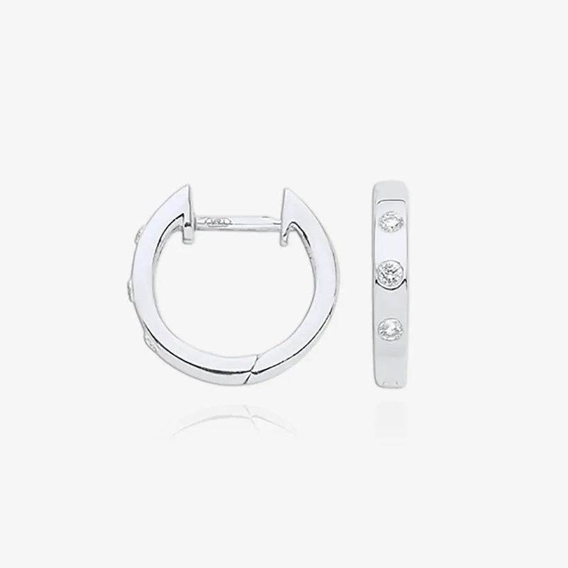 9ct White Gold 0.08ct Rubover Huggies HEERA DIAMONDS