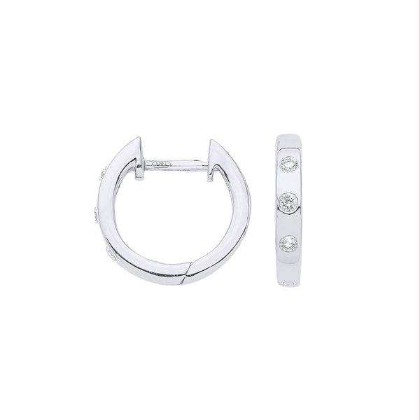 9ct White Gold 0.08ct Rubover Huggies Hanron Jewellery