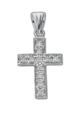 9ct White Gold 0.10ct Diamond Cross Hanron Jewellery
