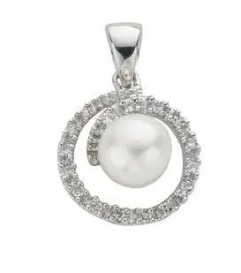 9ct White Gold 0.10ct Diamond & Freshwater Pearl Pendant HEERA DIAMONDS