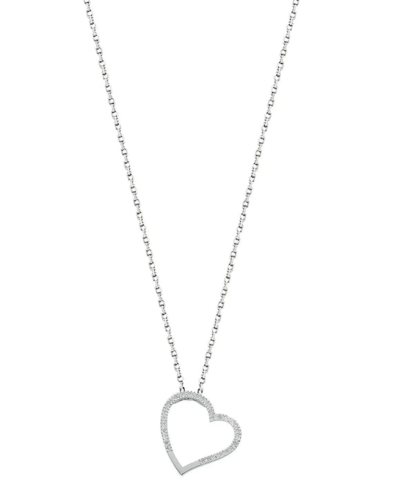 9ct White Gold 0.12ct Diamond Heart Pendant with 18in/45cm Chain Hanron Jewellery