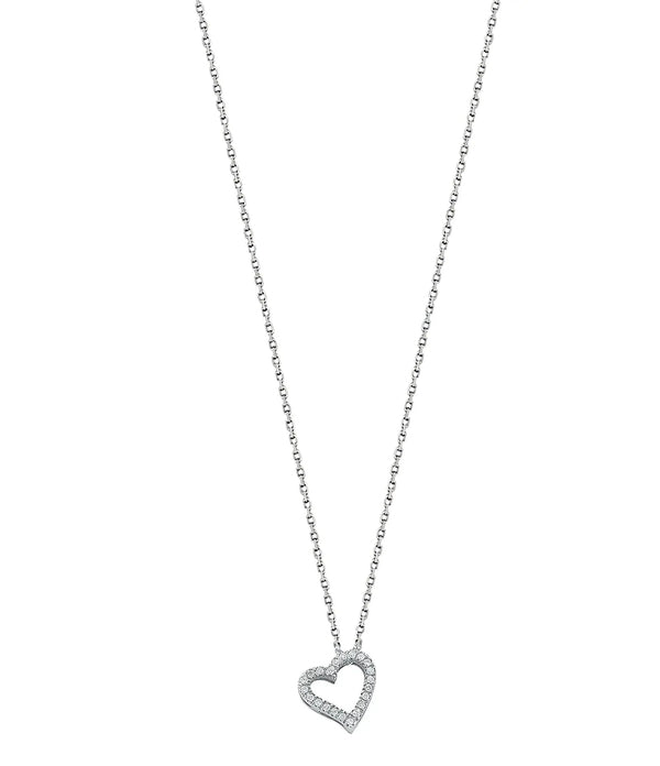 9ct White Gold 0.13ct Diamond Heart Pendant with 18in/45cm Chain Hanron Jewellery