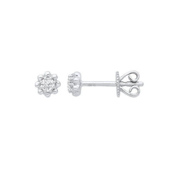 9ct White Gold 0.13ct Diamond Stud Earring HEERA DIAMONDS