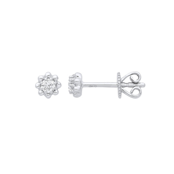 9ct White Gold 0.13ct Diamond Stud Earring Hanron Jewellery