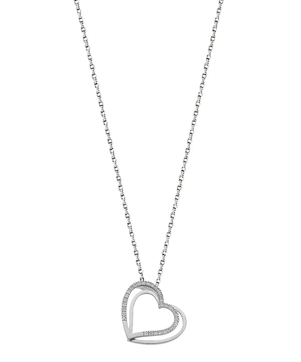9ct White Gold 0.15ct Diamond Double Heart Pendant with 18in/45cm Chain Hanron Jewellery