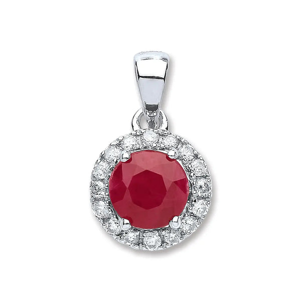 9ct White Gold 0.15ct Diamond, 0.80ct Round Ruby Pendant HEERA DIAMONDS