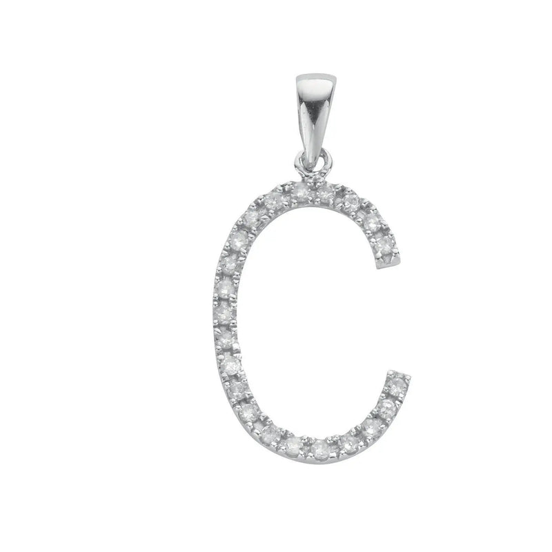 9ct White Gold 0.17ct Diamond C Initial HEERA DIAMONDS