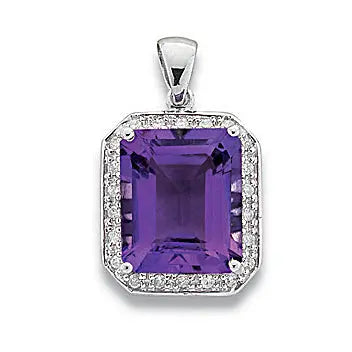 9ct White Gold 0.19ct Diamond & 5.11ct Amethyst Pendant Hanron Jewellery